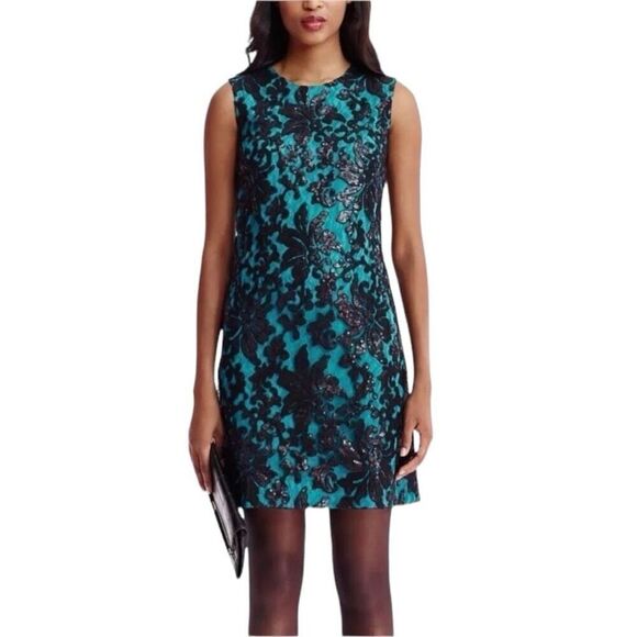 Diane Von Furstenberg Kaleb Embellish Sequin Lace Shift Dress Blue Black Size 0 - Picture 1 of 12